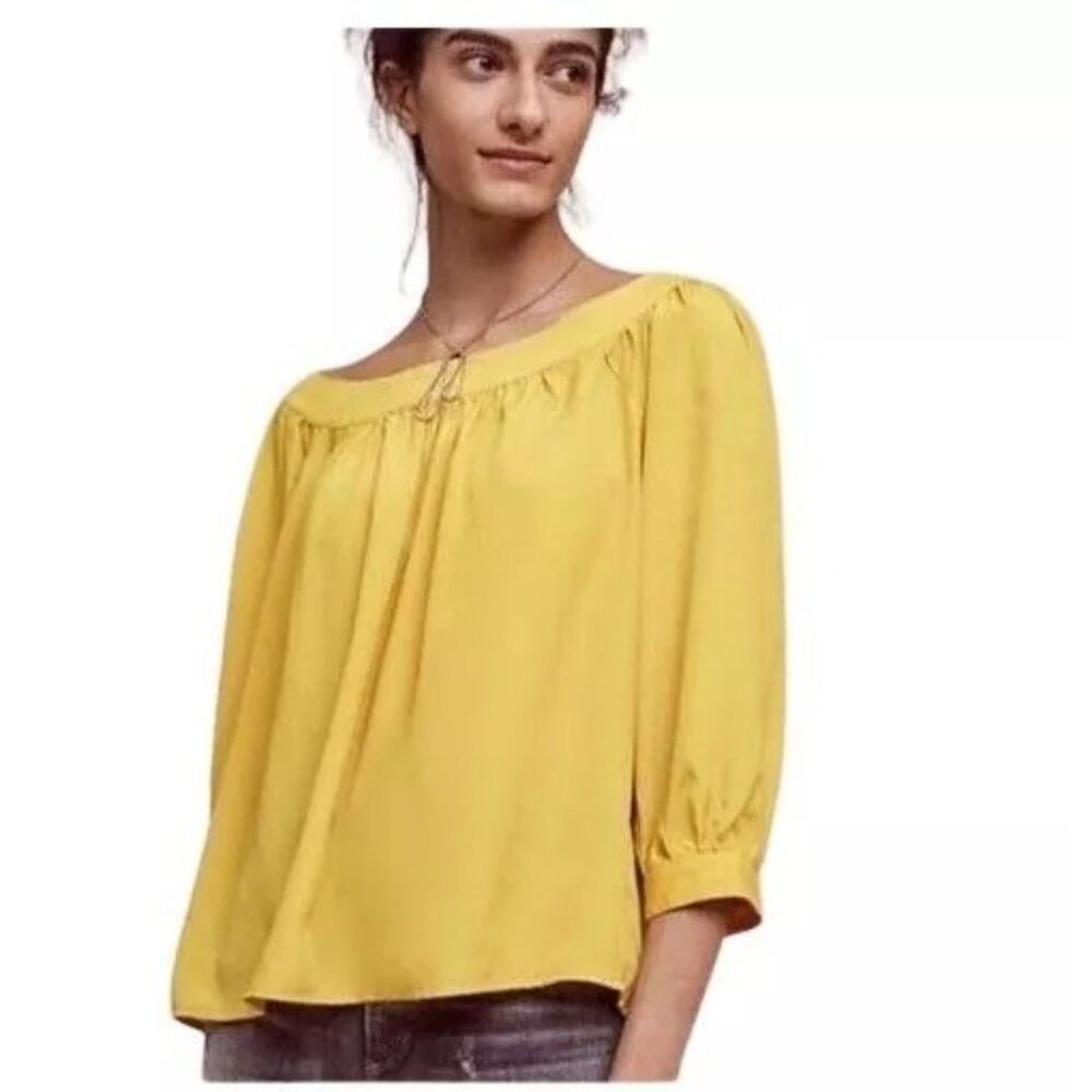 Anthropologie Maeve Yanna Golden Mustard Yellow Off The Shoulder Top Blouse XS - Picture 3 of 9